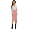 imageLYANER Womens Casual Ribbed Elastic Waist Lettcue Trim Bodycon Midi Skirt Dusty Pink XLarge