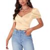 imageLYANER Womens Casual Wrap V Neck Puff Short Sleeve Tie Back Crop Top Blouse ShirtBeige