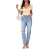 imageLYANER Womens Casual Wrap V Neck Puff Short Sleeve Tie Back Crop Top Blouse ShirtBeige