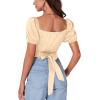 imageLYANER Womens Casual Wrap V Neck Puff Short Sleeve Tie Back Crop Top Blouse ShirtBeige