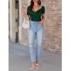 imageLYANER Womens Casual Wrap V Neck Puff Short Sleeve Tie Back Crop Top Blouse ShirtDark Green