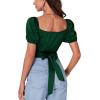 imageLYANER Womens Casual Wrap V Neck Puff Short Sleeve Tie Back Crop Top Blouse ShirtDark Green