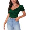 imageLYANER Womens Casual Wrap V Neck Puff Short Sleeve Tie Back Crop Top Blouse ShirtDark Green
