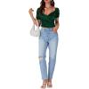 imageLYANER Womens Casual Wrap V Neck Puff Short Sleeve Tie Back Crop Top Blouse ShirtDark Green