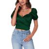 imageLYANER Womens Casual Wrap V Neck Puff Short Sleeve Tie Back Crop Top Blouse ShirtDark Green