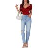imageLYANER Womens Casual Wrap V Neck Puff Short Sleeve Tie Back Crop Top Blouse ShirtRed
