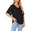 imageLYANER Womens Chiffon Blouses SemiSheer 34 Ruffle Sleeve Tops V Neck Double Layers Shirt TunicsBlack