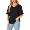 imageLYANER Womens Chiffon Blouses SemiSheer 34 Ruffle Sleeve Tops V Neck Double Layers Shirt TunicsBlack