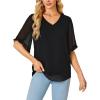imageLYANER Womens Chiffon Blouses SemiSheer 34 Ruffle Sleeve Tops V Neck Double Layers Shirt TunicsBlack