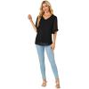imageLYANER Womens Chiffon Blouses SemiSheer 34 Ruffle Sleeve Tops V Neck Double Layers Shirt TunicsBlack