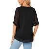 imageLYANER Womens Chiffon Blouses SemiSheer 34 Ruffle Sleeve Tops V Neck Double Layers Shirt TunicsBlack