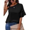 imageLYANER Womens Sexy Chiffon Ruffle Frill Half Sleeve Drawstring One Shoulder Blouse TopPure Black