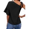 imageLYANER Womens Sexy Chiffon Ruffle Frill Half Sleeve Drawstring One Shoulder Blouse TopPure Black