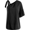 imageLYANER Womens Sexy Chiffon Ruffle Frill Half Sleeve Drawstring One Shoulder Blouse TopPure Black