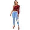 imageLYANER Womens Sexy Satin One Shoulder Puff Long Sleeve Crop Blouse Shirt TopBurgundy