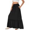 imageLYANER Womens Summer Maxi Skirt Elastic High Waist Tiered Ruffle A Line Swing Long Midi Skirt with PocketsBlack