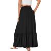 imageLYANER Womens Summer Maxi Skirt Elastic High Waist Tiered Ruffle A Line Swing Long Midi Skirt with PocketsBlack