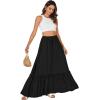 imageLYANER Womens Summer Maxi Skirt Elastic High Waist Tiered Ruffle A Line Swing Long Midi Skirt with PocketsBlack