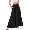 imageLYANER Womens Summer Maxi Skirt Elastic High Waist Tiered Ruffle A Line Swing Long Midi Skirt with PocketsBlack