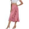 imageLYANER Womens Wrap Front Self Tie Knot High Low Ruffle Hem Split Midi SkirtPink