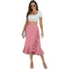 imageLYANER Womens Wrap Front Self Tie Knot High Low Ruffle Hem Split Midi SkirtPink