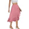 imageLYANER Womens Wrap Front Self Tie Knot High Low Ruffle Hem Split Midi SkirtPink