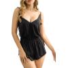 imageWomens Lace Deep V Neck Strap Drawstring Lace up Sexy Night Romper Nightwear SleepwearBlack