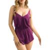 imageWomens Lace Deep V Neck Strap Drawstring Lace up Sexy Night Romper Nightwear SleepwearDark Purple