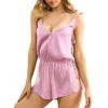 imageWomens Lace Deep V Neck Strap Drawstring Lace up Sexy Night Romper Nightwear SleepwearPink