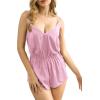 imageWomens Lace Deep V Neck Strap Drawstring Lace up Sexy Night Romper Nightwear SleepwearPink