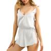 imageWomens Lace Deep V Neck Strap Drawstring Lace up Sexy Night Romper Nightwear SleepwearWhite