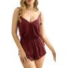 imageWomens Lace Deep V Neck Strap Drawstring Lace up Sexy Night Romper Nightwear SleepwearWine Red