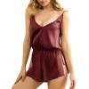 imageWomens Lace Deep V Neck Strap Drawstring Lace up Sexy Night Romper Nightwear SleepwearWine Red