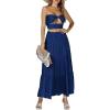 imageLYANER Womens 2 Piece Outfits Dress Twist Cut Out Tube Crop Top and Ruffle Maxi Skirt SetNavy Blue