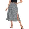 imageLYANER Womens Boho Floral Printed High Waist Split A Line Midi Skirt with ZipperBlack