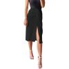 imageLYANER Womens Casual Draped Ruched Front High Waist Split Slit Hem Midi SkirtBlack
