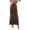 imageLYANER Womens Casual Elastic High Waist Solid Bodycon Long Maxi SkirtBrown