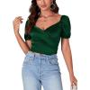 imageLYANER Womens Casual Wrap V Neck Puff Short Sleeve Tie Back Crop Top Blouse ShirtDark Green