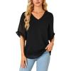 imageLYANER Womens Chiffon Blouses SemiSheer 34 Ruffle Sleeve Tops V Neck Double Layers Shirt TunicsBlack