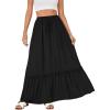 imageLYANER Womens Summer Maxi Skirt Elastic High Waist Tiered Ruffle A Line Swing Long Midi Skirt with PocketsBlack
