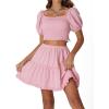 imageLYANER Womens Two Pieces Outfits Frill Smock Square Neck Top and Skirts Suit Sets Pink XSmall