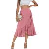 imageLYANER Womens Wrap Front Self Tie Knot High Low Ruffle Hem Split Midi SkirtPink