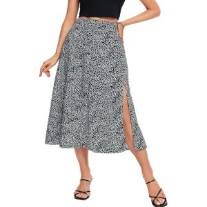 imageLYANER Womens Boho Floral Printed High Waist Split A Line Midi Skirt with ZipperBlack