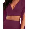 imageLYANER Womens 2 Piece Outfits Cloak Long Sleeve Crop Top and Ruched Mini Skirt SetPurplish Red