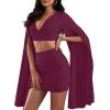 imageLYANER Womens 2 Piece Outfits Cloak Long Sleeve Crop Top and Ruched Mini Skirt SetPurplish Red