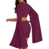 imageLYANER Womens 2 Piece Outfits Cloak Long Sleeve Crop Top and Ruched Mini Skirt SetPurplish Red