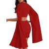 imageLYANER Womens 2 Piece Outfits Cloak Long Sleeve Crop Top and Ruched Mini Skirt SetRed