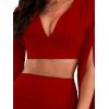 imageLYANER Womens 2 Piece Outfits Cloak Long Sleeve Crop Top and Ruched Mini Skirt SetRed