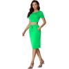imageLYANER Womens 2 Piece Outfits Crew Neck Short Sleeve Crop Tee Top and Bodycon Midi Skirt SetGreen