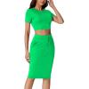 imageLYANER Womens 2 Piece Outfits Crew Neck Short Sleeve Crop Tee Top and Bodycon Midi Skirt SetGreen